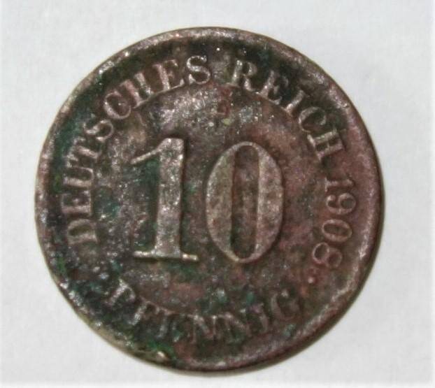 Монета 10 PFENNIG DEUCHES  REICH. Германия.