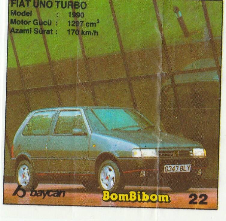 Вкладыш от жевательной резинки BomBibom 1 серия «FIAT UNO TURBO»