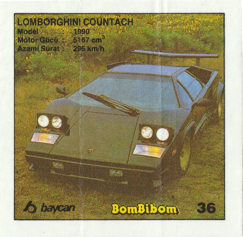 Вкладыш от жевательной резинки BomBibom 1 серия «LOMBORGHINI COUNTACH»