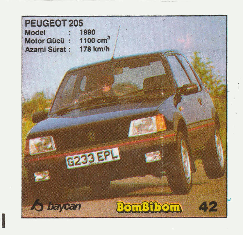 Вкладыш от жевательной резинки BomBibom 1 серия «PEUGEOT 205»