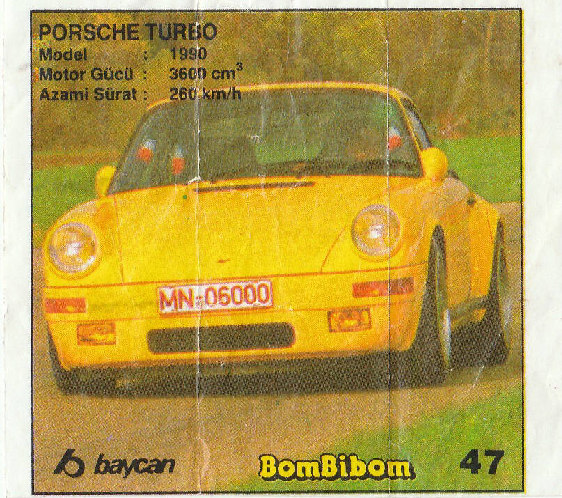 Вкладыш от жевательной резинки BomBibom 1 серия «PORSCHE TURBO»