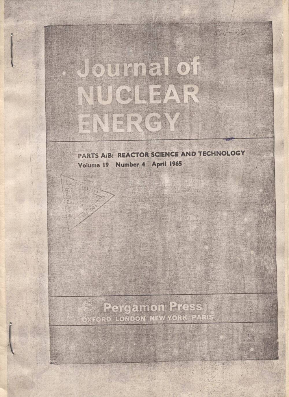 Статья научная на английском языке. JournaI of NUCLEAR ENERGY PARTS A/B: REACTOR SCIENCE AND TECHNOLOGY VoIume 19 Number 4 ApriI 1965. (Копия).