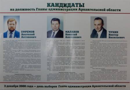 Плакат рекламный Кандидаты на должность Главы администрации Архангельской области