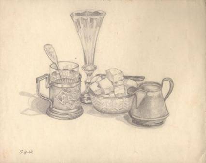 Рисунок Натюрморт с вазой и сахарницей