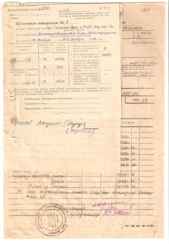 Документ Накладные, счета, расписки лесобазы за 1950 год.