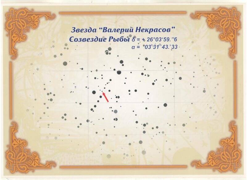 Документ. Карта звездного неба. Звезда «Валерий Некрасов» в созвездии Рыбы