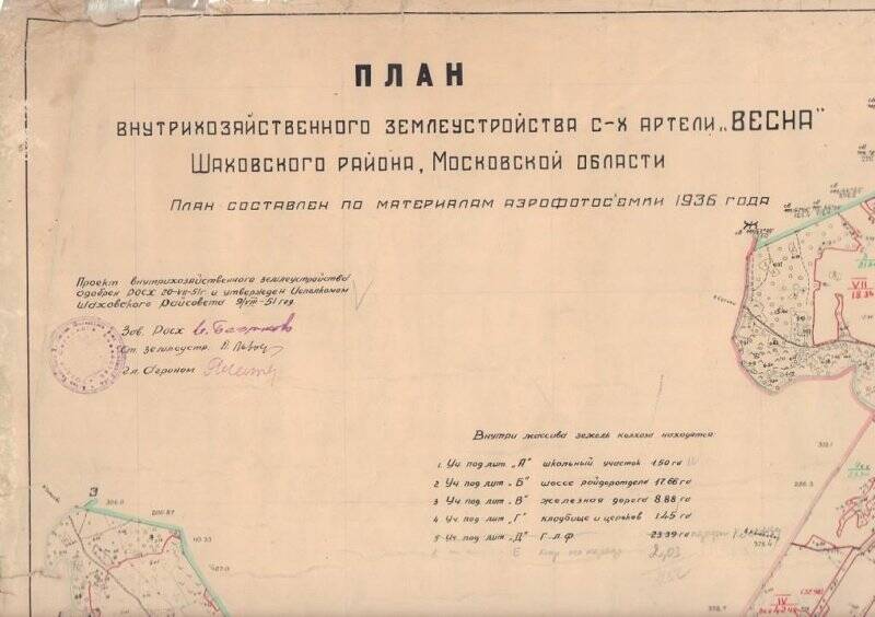 Карта-план внутрихозяйственного землеустройства с/х артели «Весна» Шаховского района Московской области.