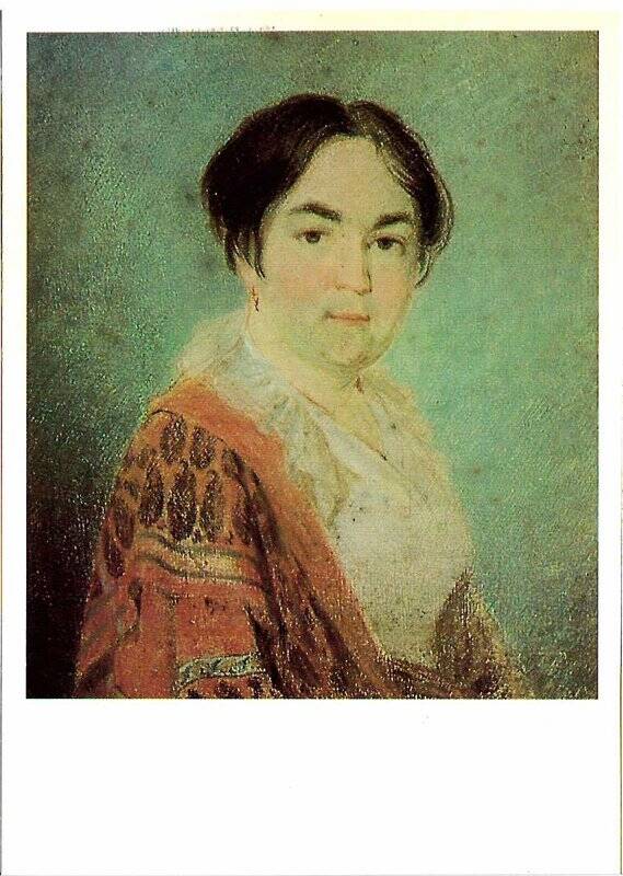 Открытка цветная, художественная. А.Г Венецианов (1780 - 1847). Портрет неизвестной. 1918 г.