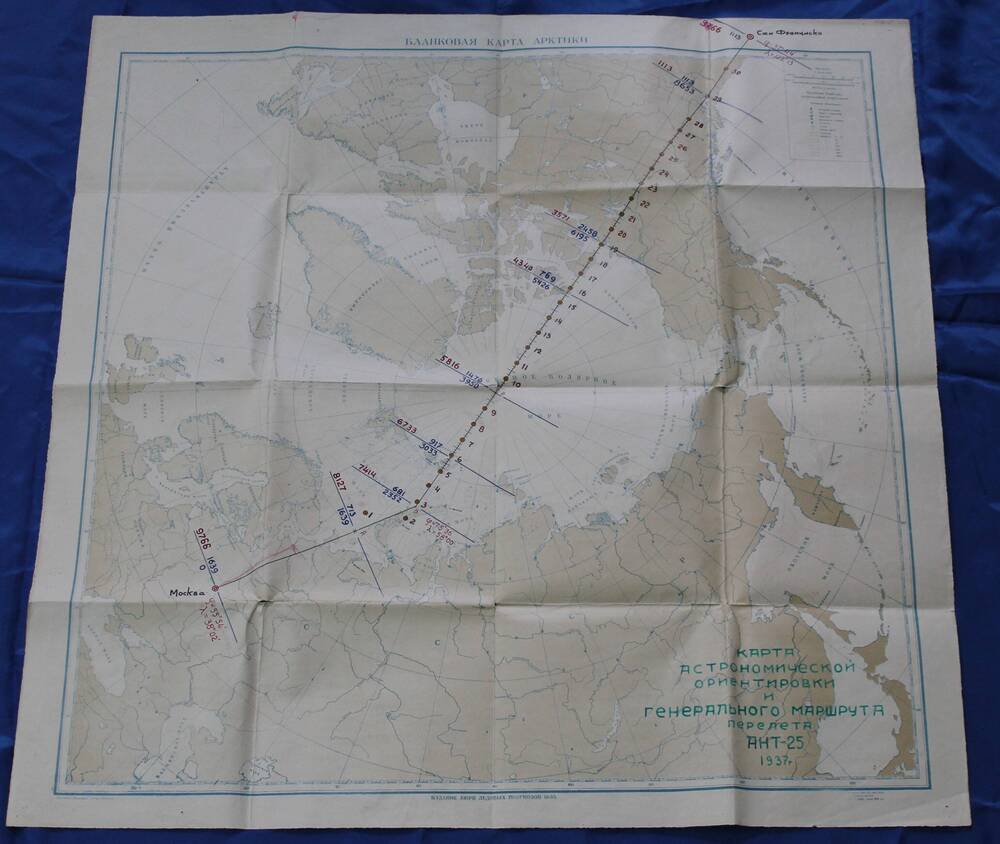 Бланковая карта Арктики. С нанесенным маршрутом и условными обозначениями.