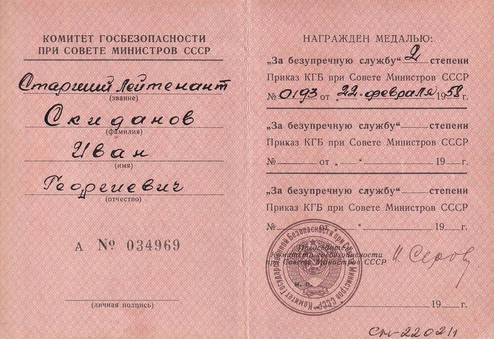 Удостоверение на имя Скиданова И.Г.