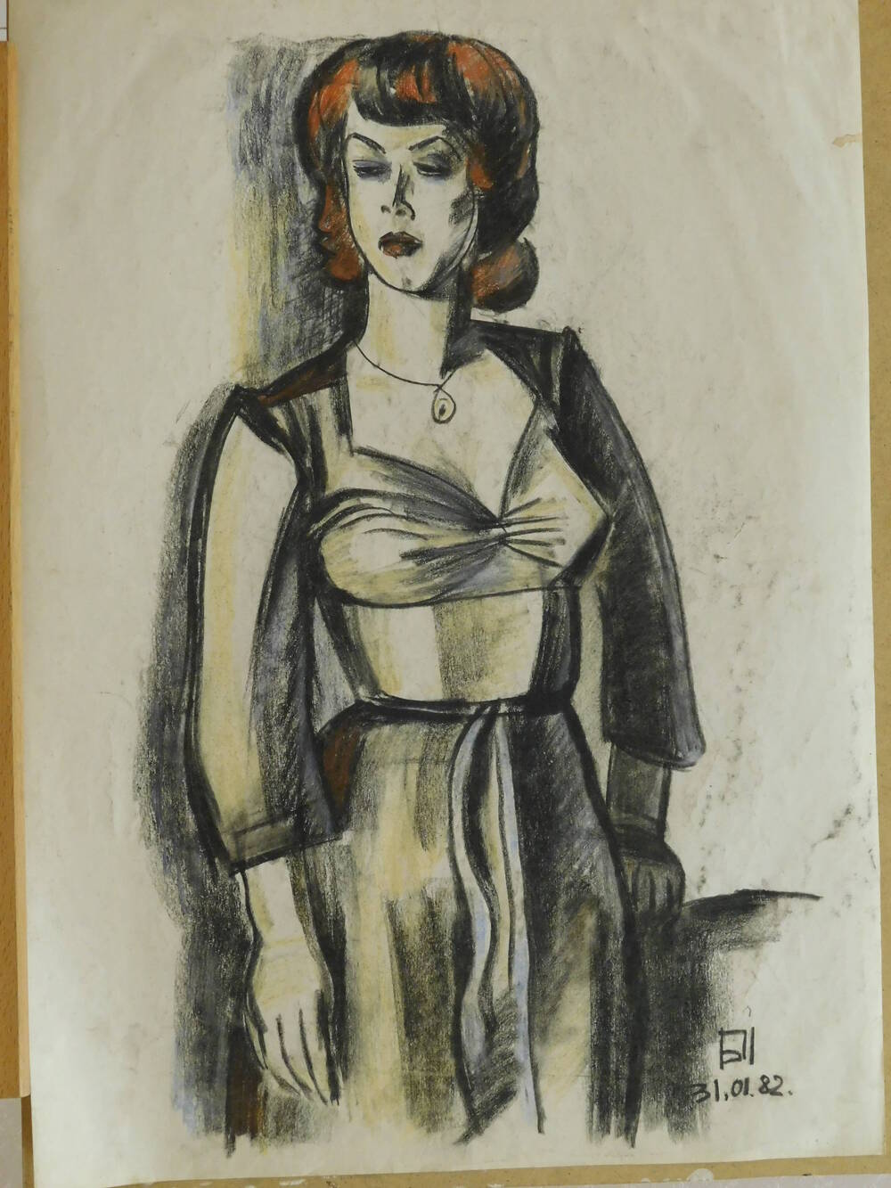 Худ. Павлов Б.С. Без названия (портрет поколенный женщины, с рыжими волосами, на шее кулон)