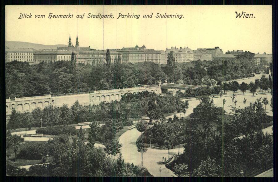 Wien. // Blick vom Heumarkt auf Stadtpark, Parking und Stubenring. (Вена. Вид от Хоймаркта на Штадтпарк, Паркринг и Штубенринг).