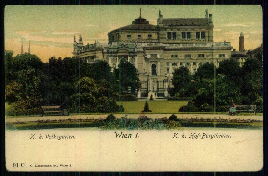 Wien I. // K. k. Volksgarten. // K. k. Hof-Burgtheater. (Вена. Королевский Фольксгартен. Королевский придворный театр Хофбург).