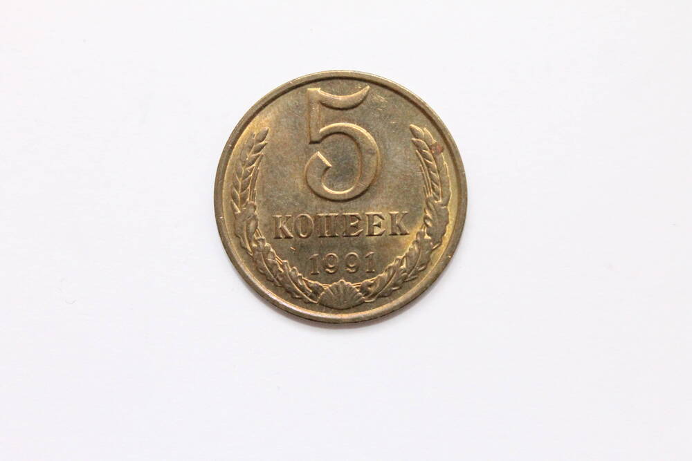Монета СССР. 5 копеек 1991 г.