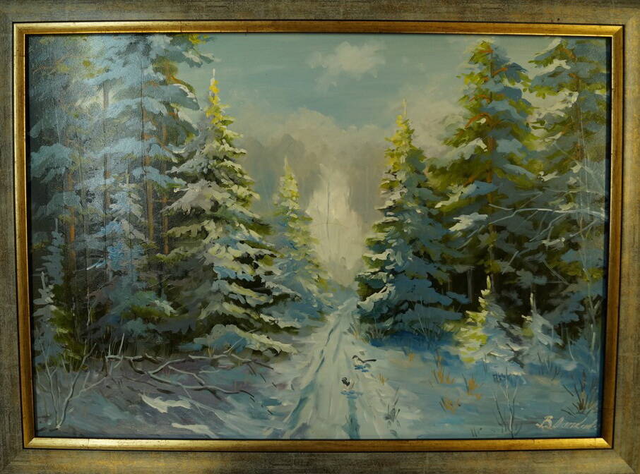 Картина в раме. Лапкин В.А. Зимний лес