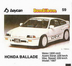 Вкладыш от жевательной резинки BomBibom 2 серия «HONDA BALLADE»(59)