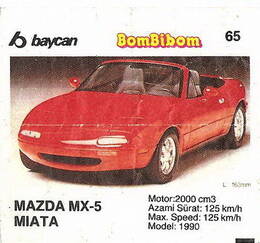 Вкладыш от жевательной резинки BomBibom 2 серия «MAZDA MX-5 MIATA»(65)