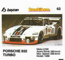 Вкладыш от жевательной резинки BomBibom 2 серия «PORSCHE 935 TURBO»(62)