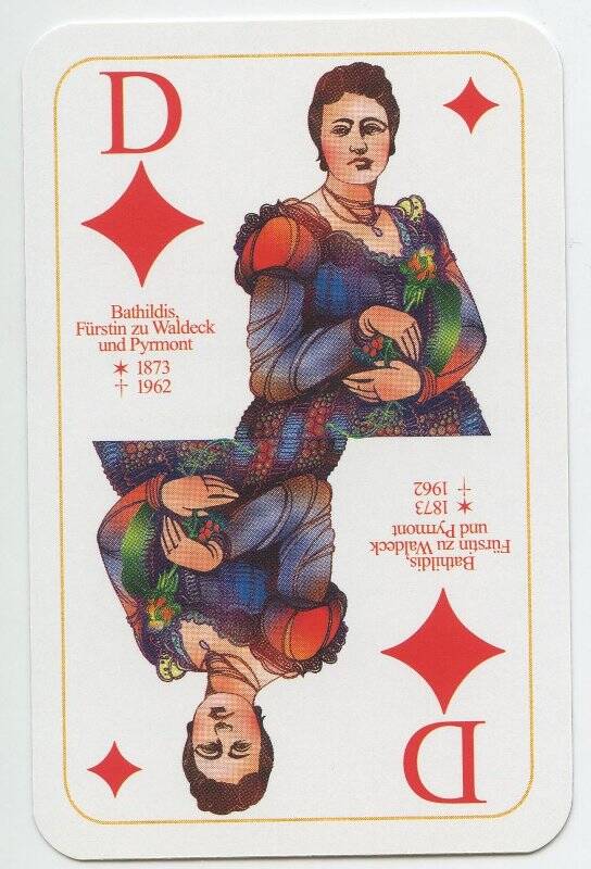 Дама бубен. Батильда, княгиня Вальдек-Пирмонтская (1873-1962). Из колоды карт для игры в скат «Вальдек»