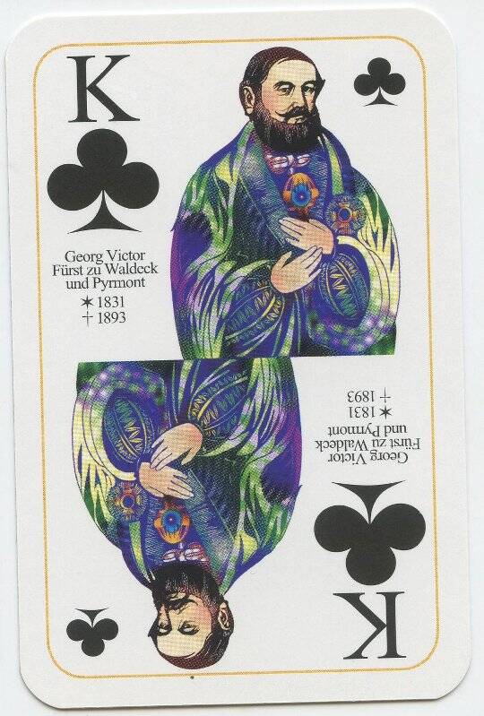 Король треф. Георг Виктор, князь Вальдек-Пирмонтский (1831-1893). Из колоды карт для игры в скат «Вальдек»