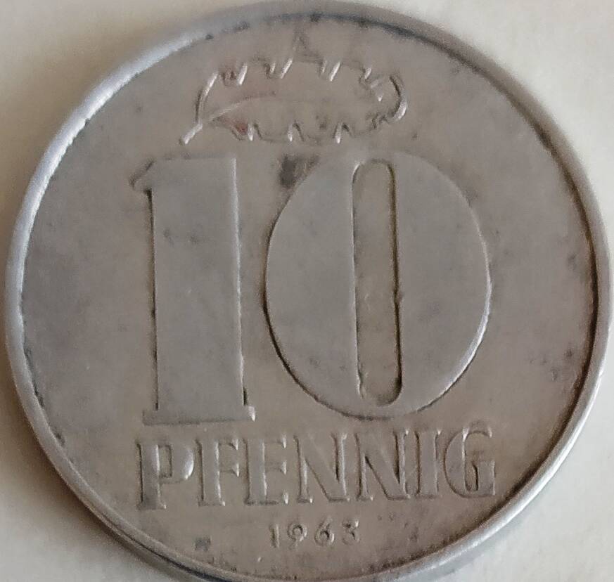 Монета 10 пфеннигов 1963 год, ГДР