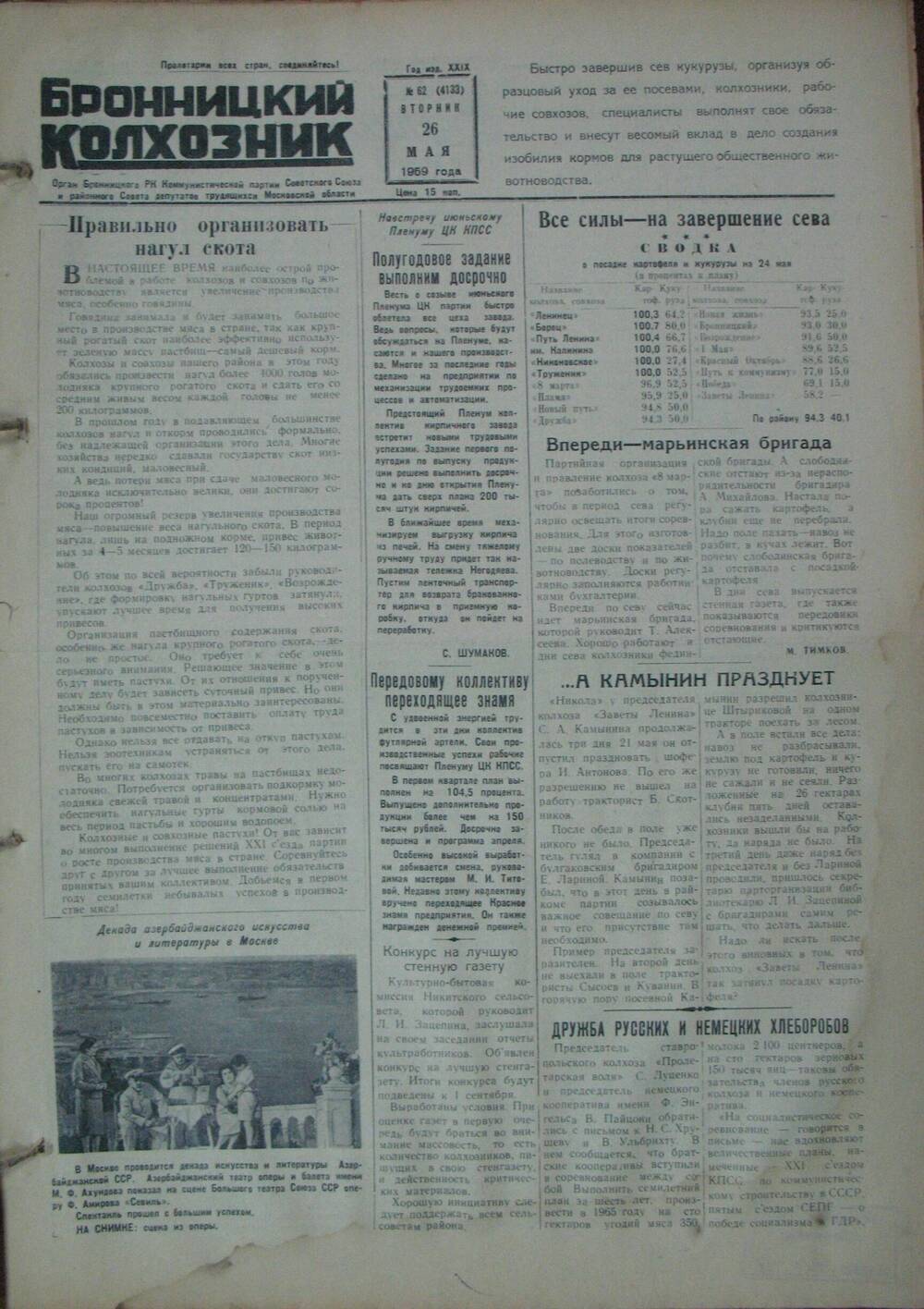 Бронницкий колхозник,  газета № 62 от 26 мая 1959г