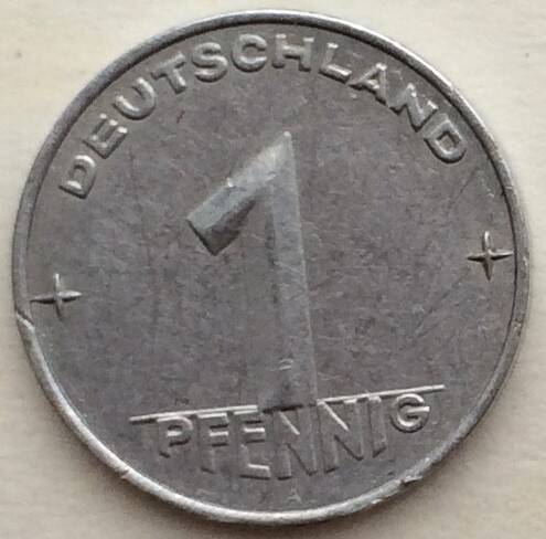 Монета 1 пфенниг, 1953 год, Германия