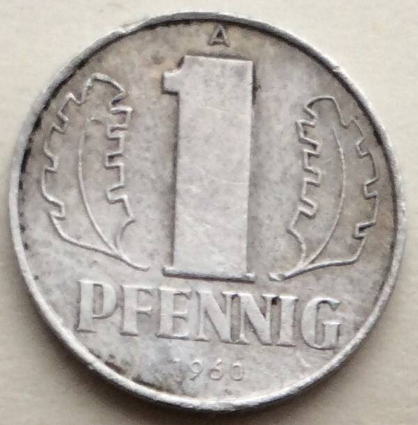 Монета 1 пфенниг, 1960 год, ГДР