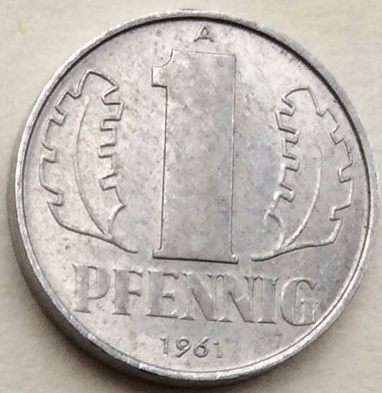 Монета 1 пфенниг, 1961 год, ГДР