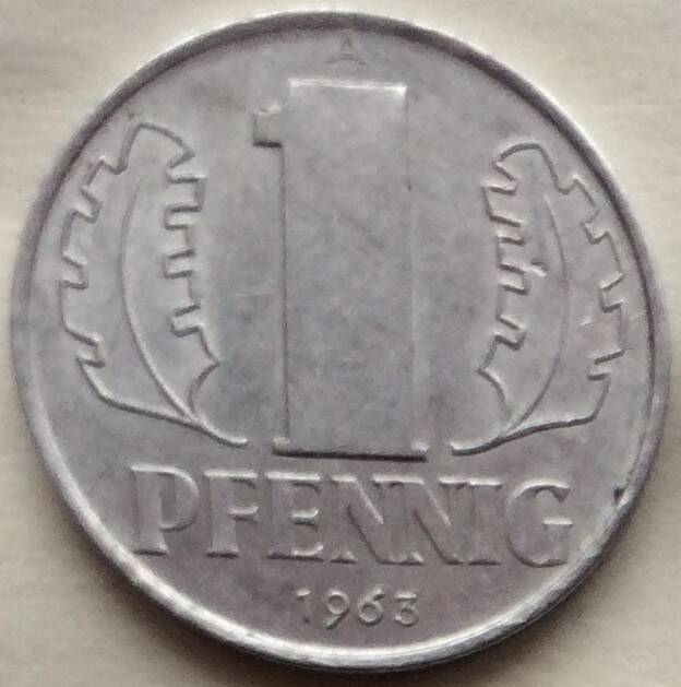 Монета 1 пфенниг, 1963 год, Германская Демократическая Республика