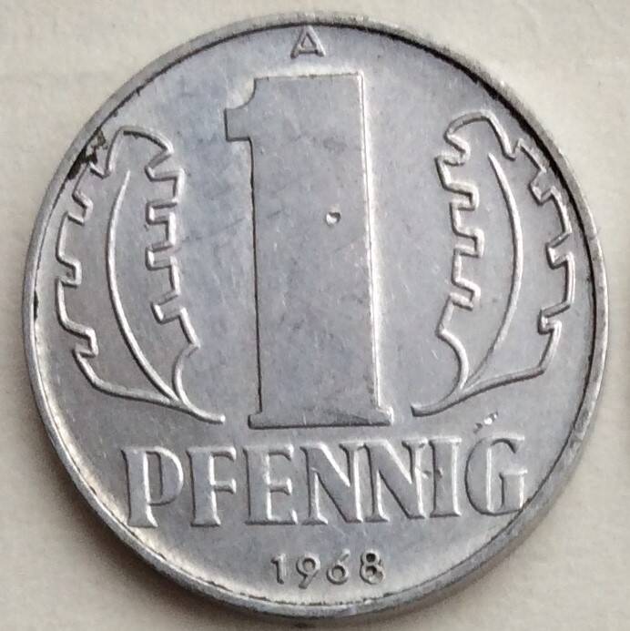 Монета 1 пфенниг, ГДР