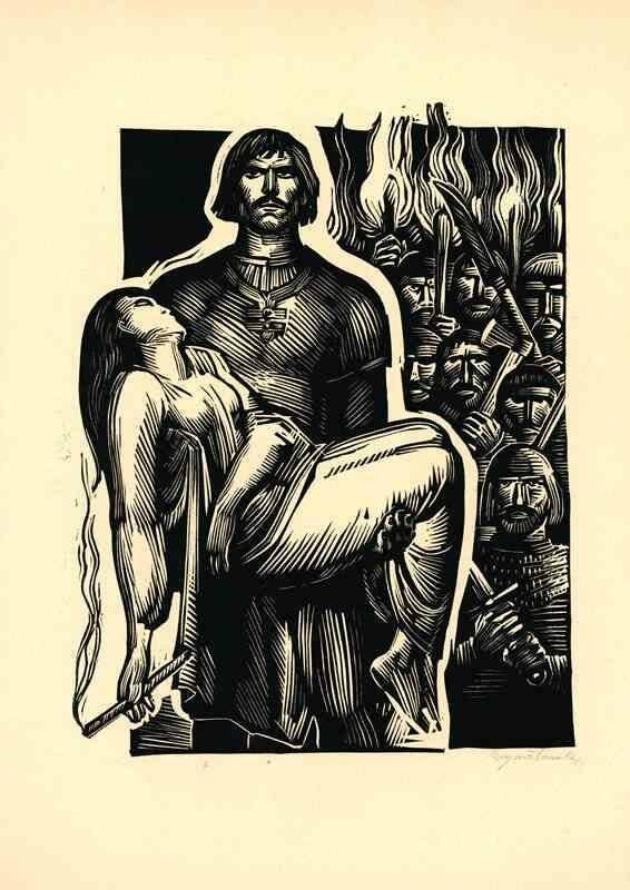 Гравюра. Иллюстрация к драме И. Кочерги Свадьба Свечки. «Смерть Маланки»