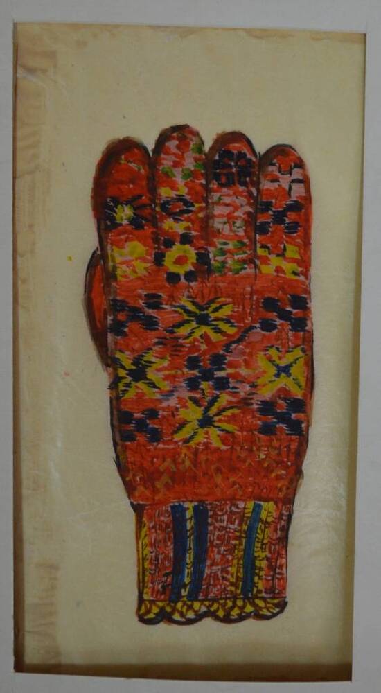 Эскиз в паспарту Ольшевской З.А.. Перчатка с орнаментом.