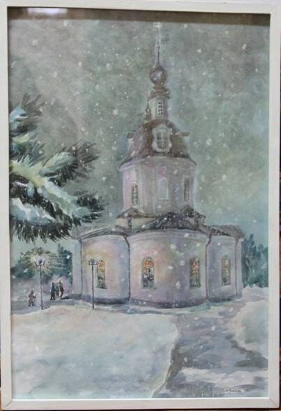 Картина «В снегопад. Алексин. Никольский храм»