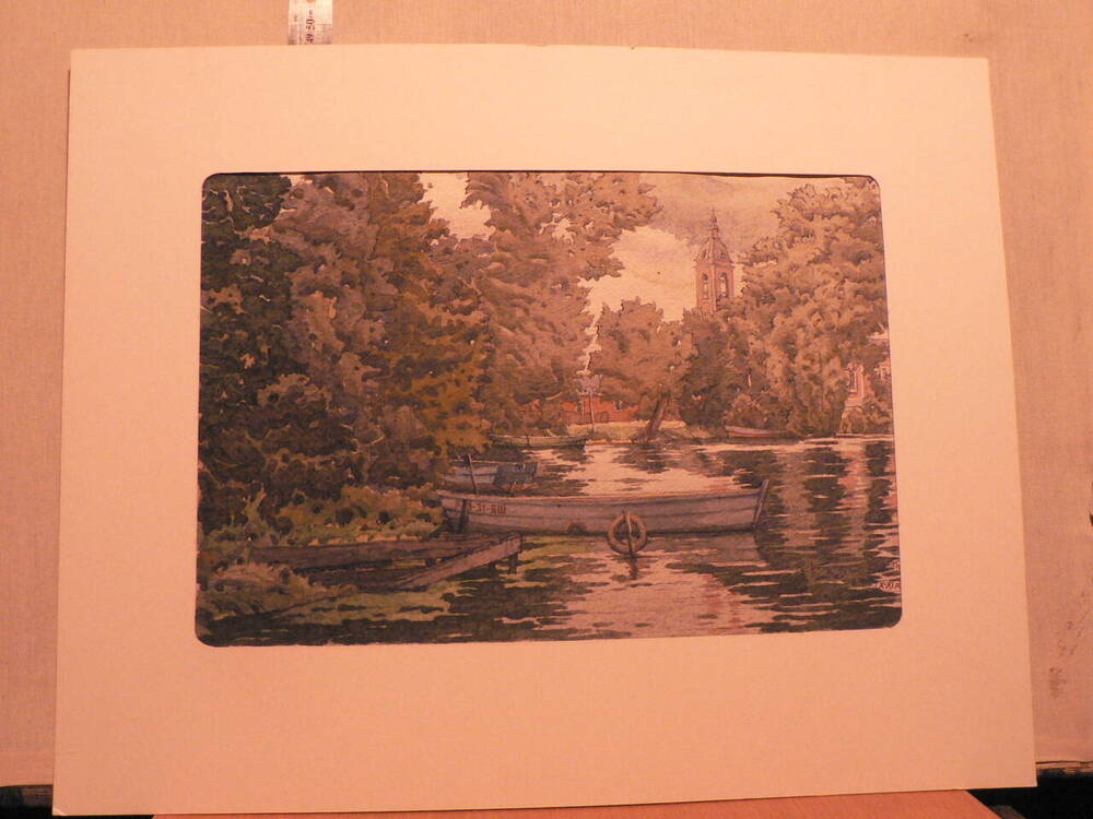 Картина «П-Залесский. Р. Трубеж. Розовая колокольня» в паспарту