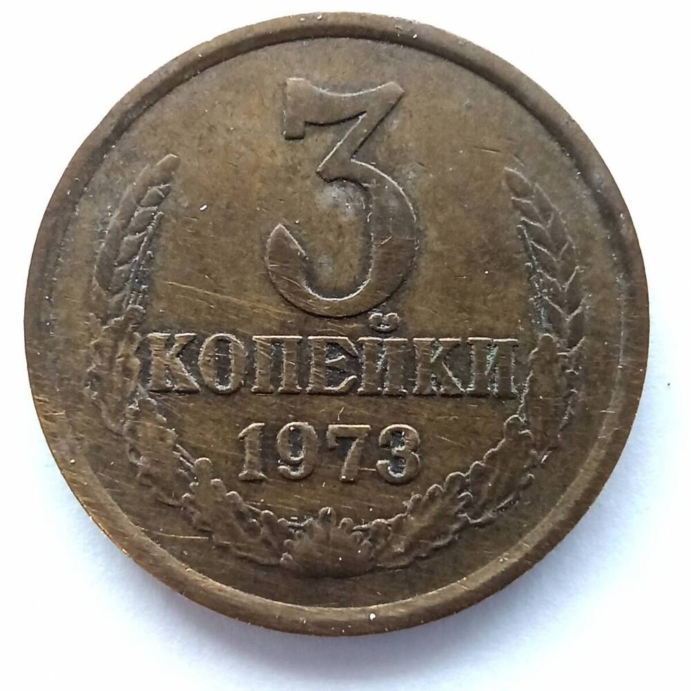 Монета номиналом 3 копейки 1973 года