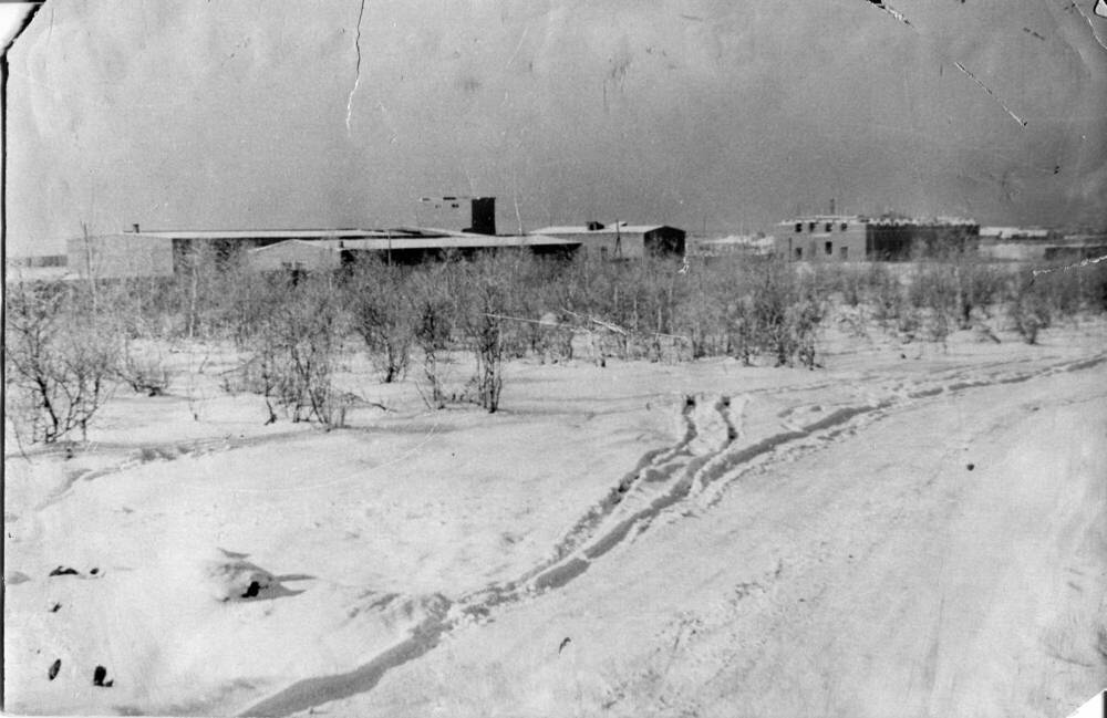 Фотография черно-белая. Строительство Тулунского стекольного завода. г.Тулун, Иркутская область.