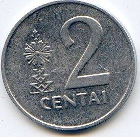 Монета 2 цента, 1991г. Литва.