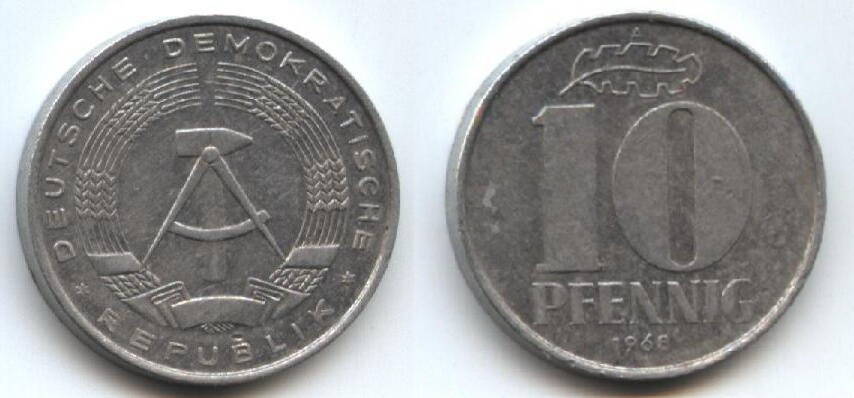 Монета
Германская Демократическая республика, 10 pfening, 1968 г.