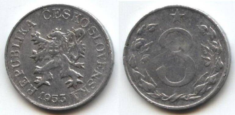Монета
Чехословацкая республика «3 геллера», 1953 г.