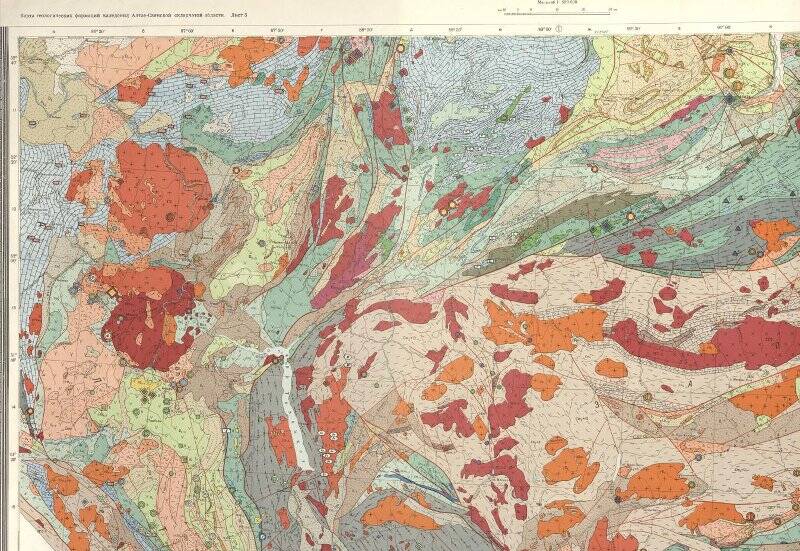 Карта. Карта геологических формаций каледонид Алтае-Саянской складчатой области