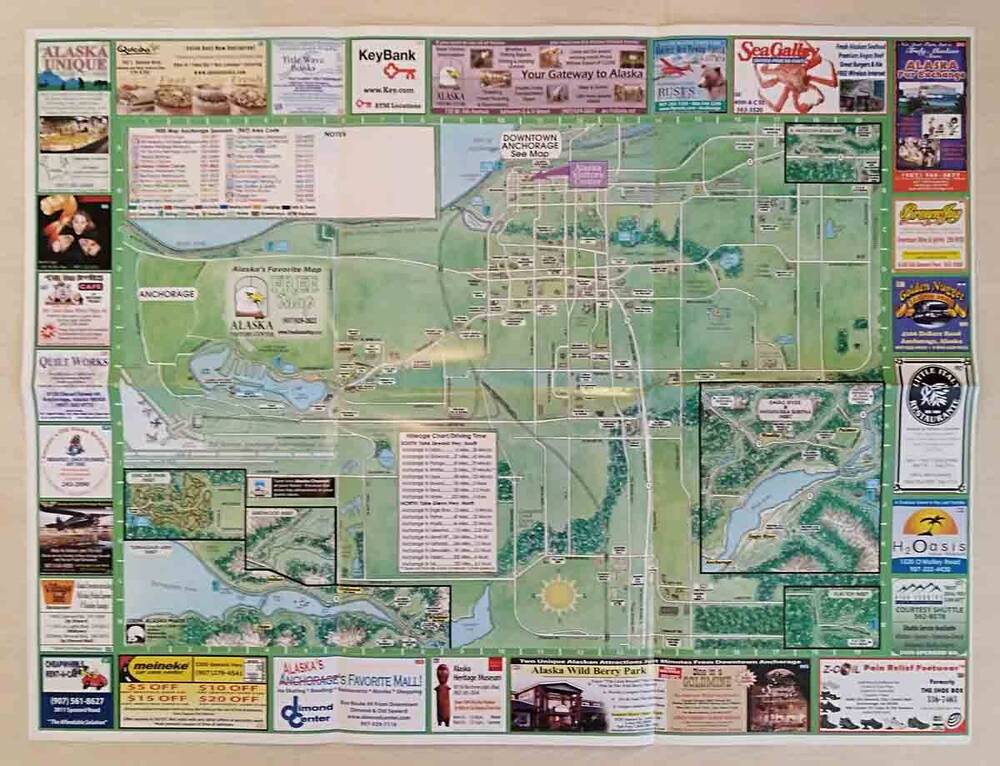 Карта города Анкоридж, штат Аляска, США, на английском языке