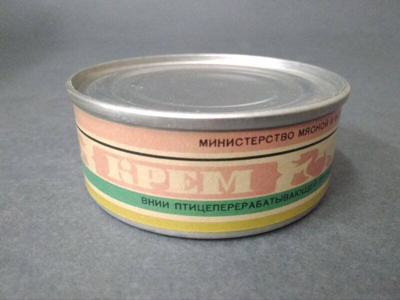 Банка консервная «Крем из гусиной печени» из индивидуальных наборов питания советских космонавтов - образец упаковки.
