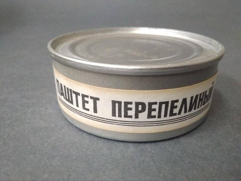 Банка консервная «Паштет перепелиный» из индивидуальных наборов питания советских космонавтов - образец упаковки.
