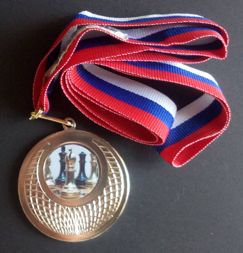 Медаль призера новогоднего фестиваля по шахматам с лентой Цупенко Н.М. г. Волжский, 2012 г.
