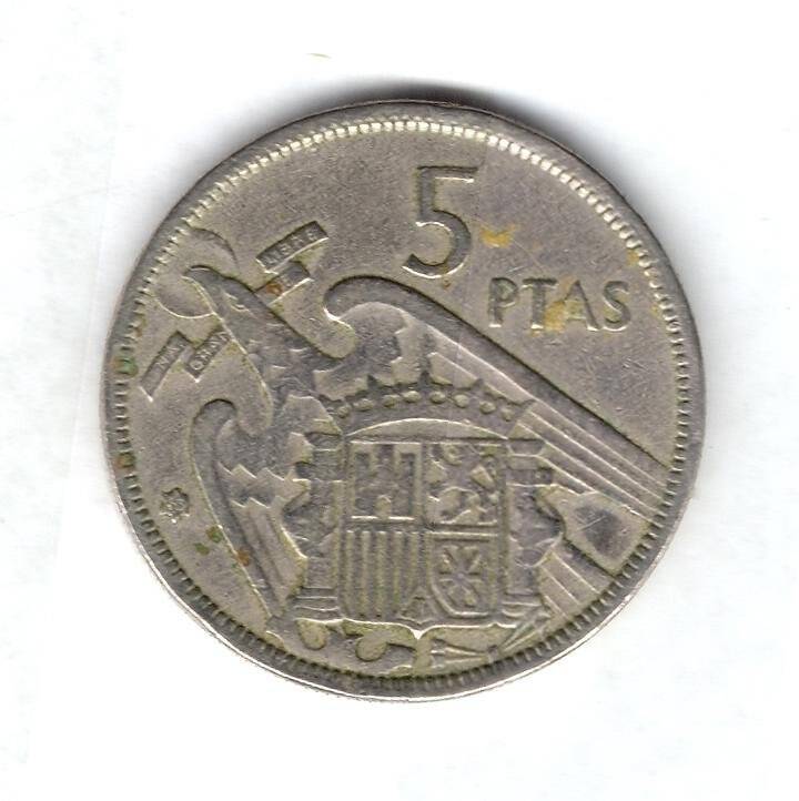 Монета памятная FRANCISKO FRANKO CAUDILL DE ESPANA. 5 песет. Испания