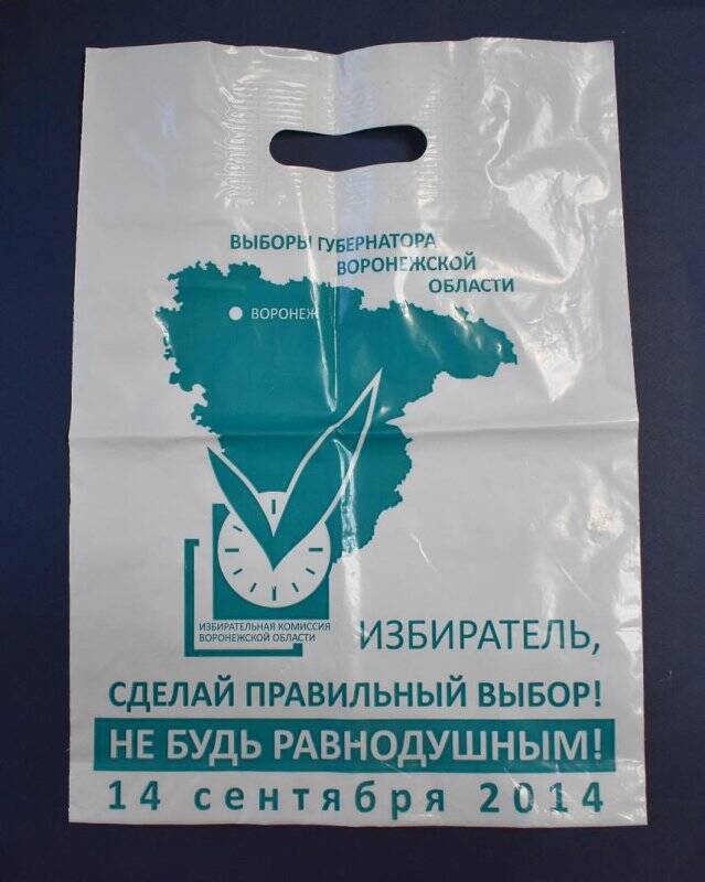 Пакет пластиковый Выборы губернатора воронежской области. Избиратель, сделай правильный  выбор! Не будь равнодушным! 14 сентября 2014 года