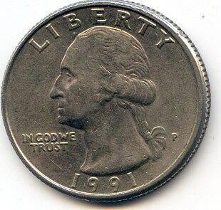 Монета четверть доллара, 1991г. США.