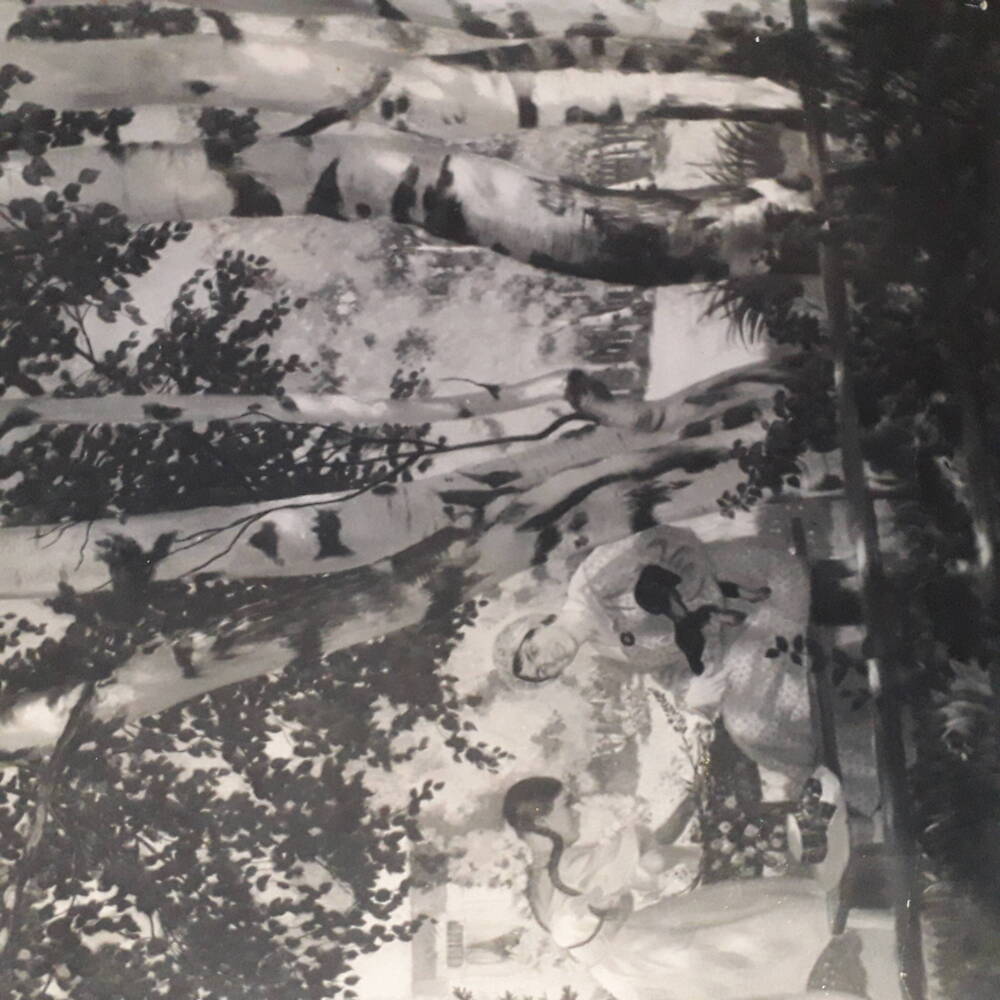 Фотография с картины Б.М. Кустодиева Усадьба Терем в Маурино , черно-белое фото