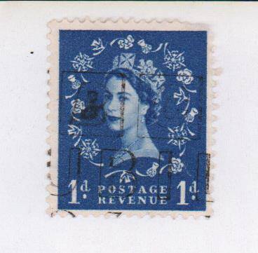 Марка почтовая Великобритании с портретом Елизаветы II. Номинальная стоимость 1 пенни.